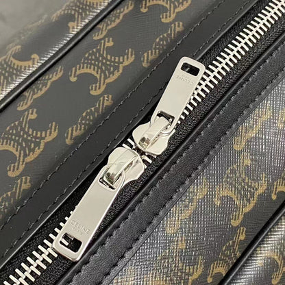 Celine Duffle Bag Bag Triomphe Black Beige Canvas & Calfskin