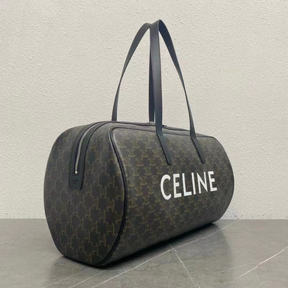 Celine Duffle Bag Bag Triomphe Black Beige Canvas & Calfskin