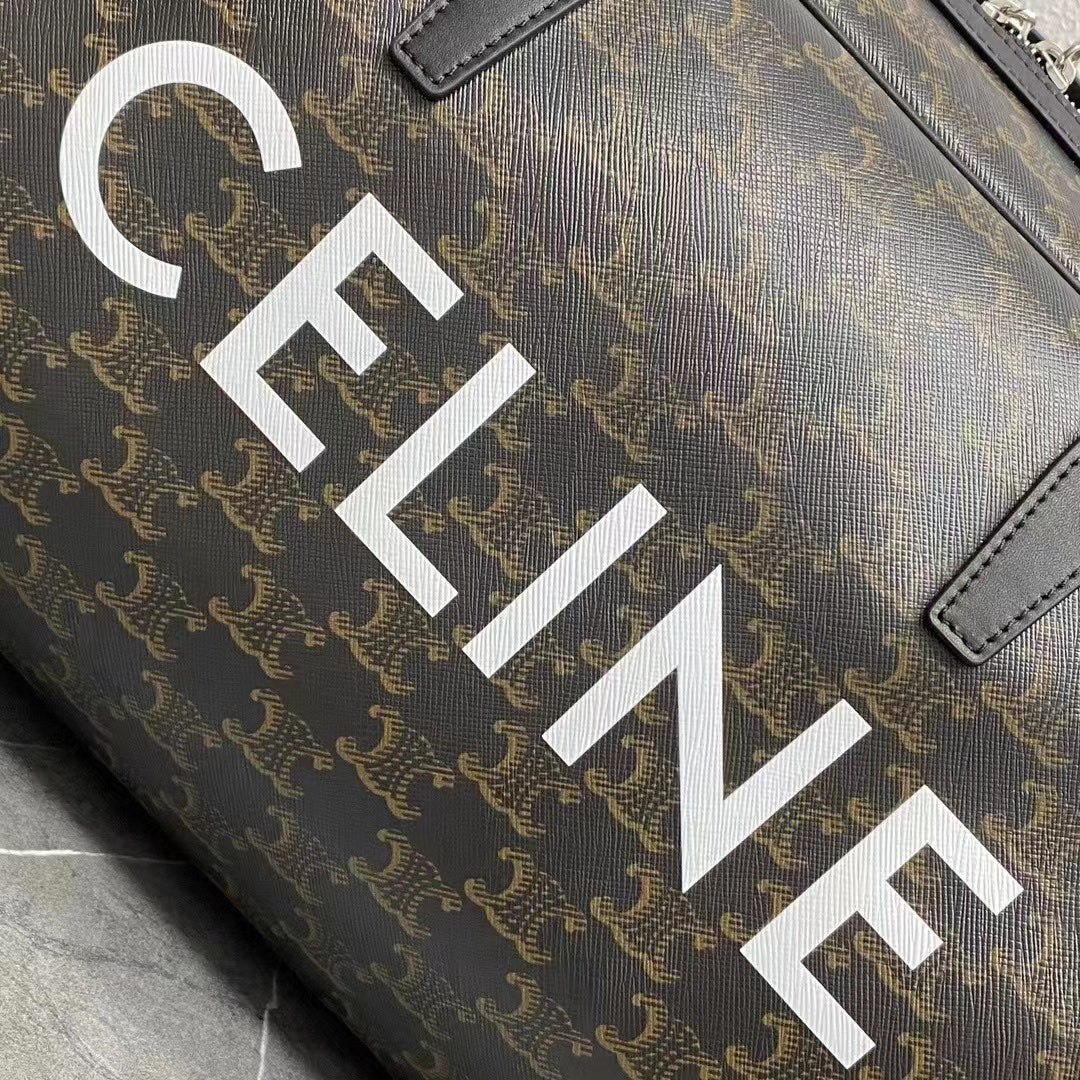 Celine Duffle Bag Bag Triomphe Black Beige Canvas & Calfskin