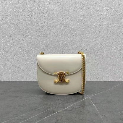 Celine Chain Besace Clea Bag Triomphe White Calfskin GHW