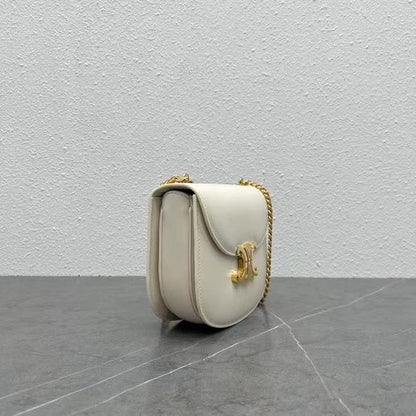 Celine Chain Besace Clea Bag Triomphe White Calfskin GHW