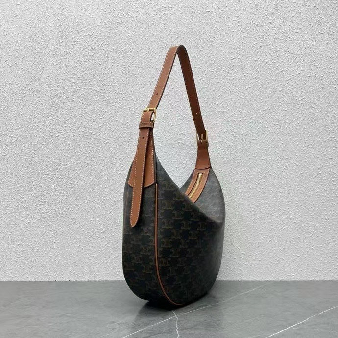 Celine Héloïse Bag Triomphe Black Brown Canvas & Calfskin