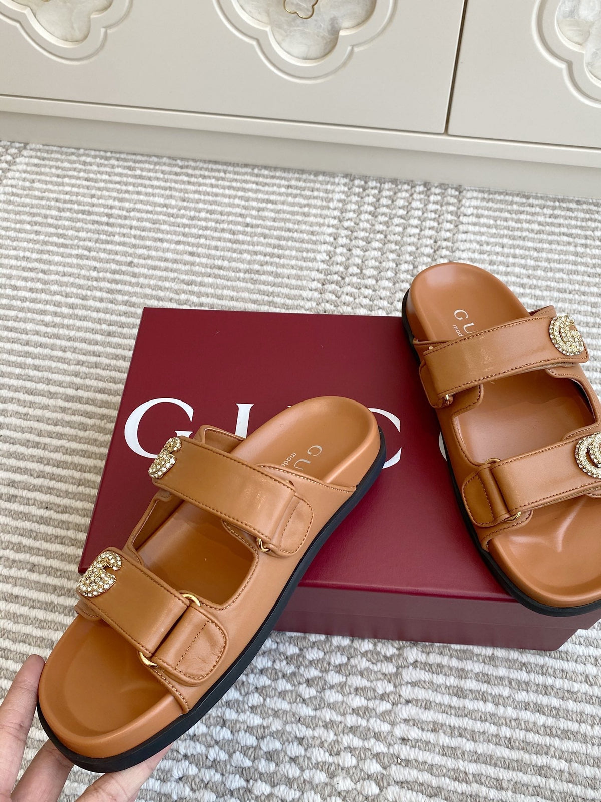 GC sandal with Double G Brown Calfskin 291024