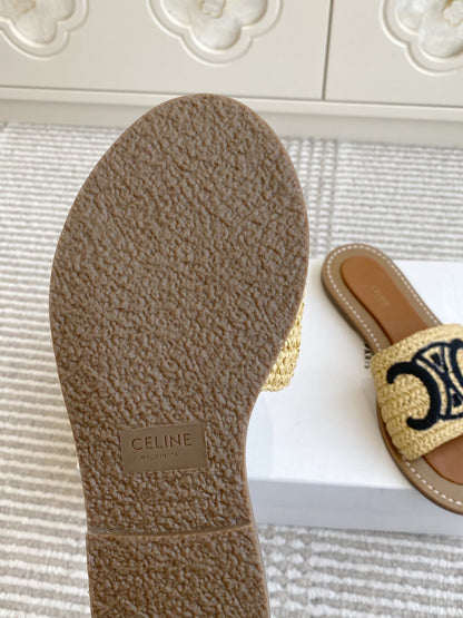 CELINE 25 Slippers Beige Black Sedge 285982