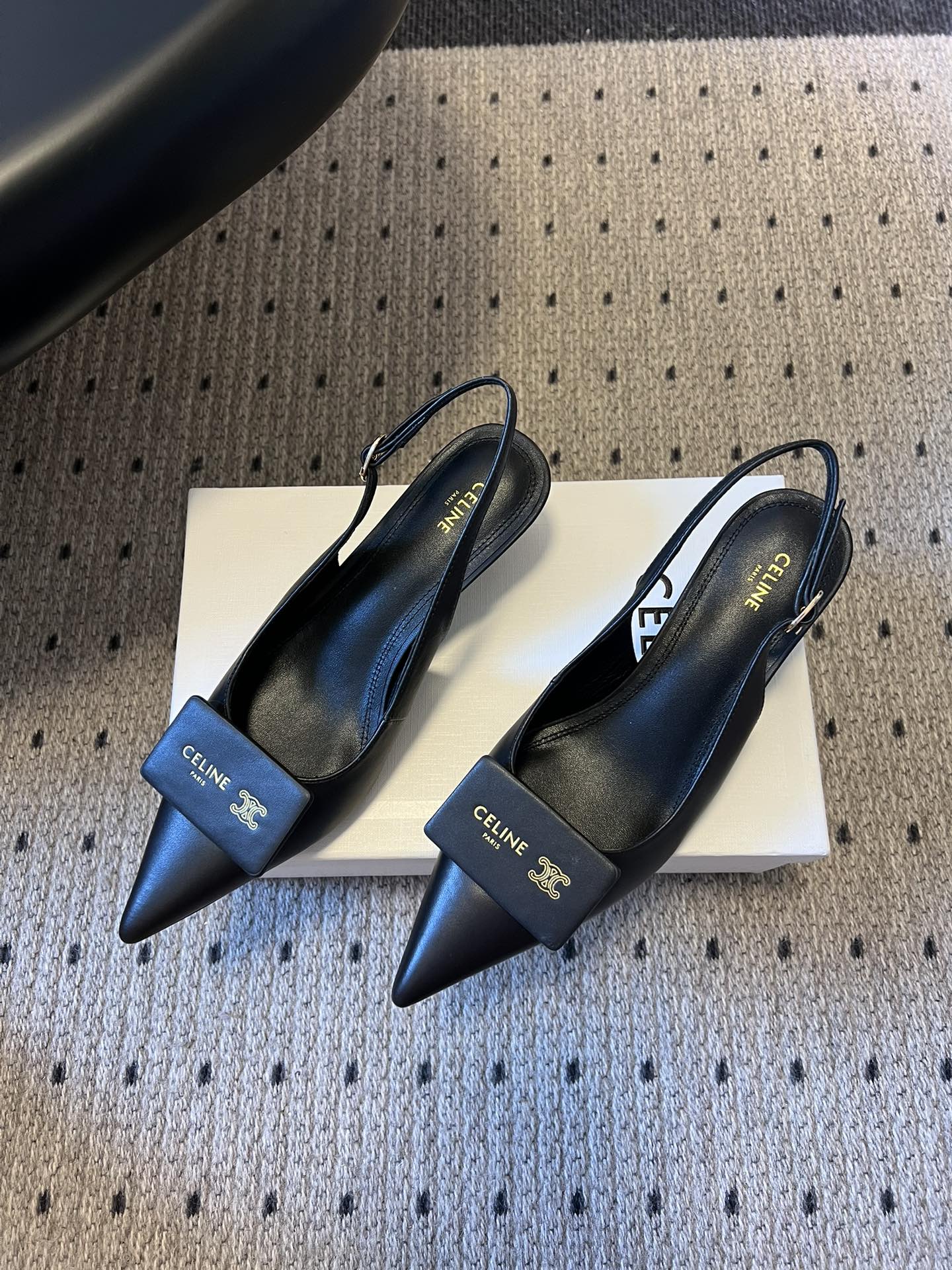 Celine Signature Slingback 5cm Black Lambskin 619637