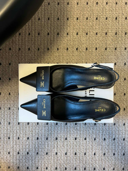 Celine Signature Slingback 5cm Black Lambskin 619637