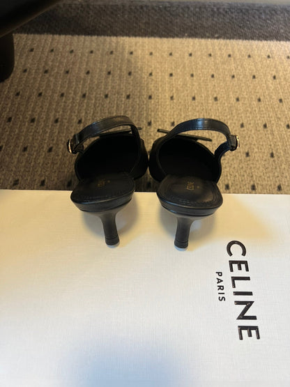 Celine Signature Slingback 5cm Black Lambskin 619637