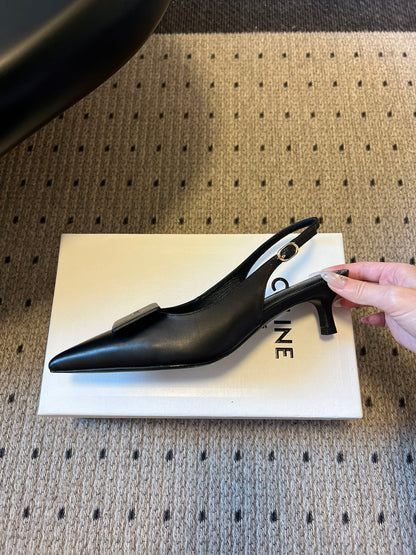 Celine Signature Slingback 5cm Black Lambskin 619637
