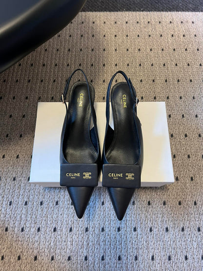 Celine Signature Slingback 5cm Black Lambskin 619637
