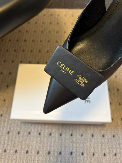Celine Signature Slingback 5cm Black Lambskin 619637