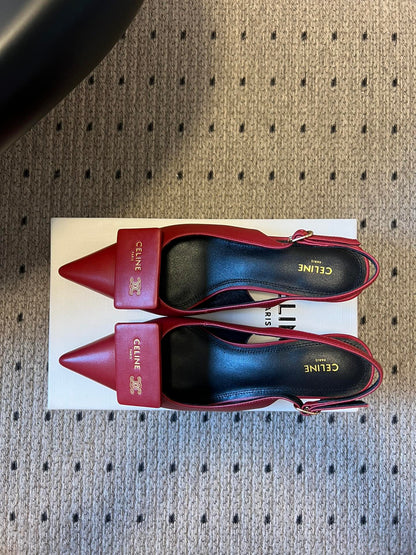 Celine Signature Slingback 5cm Red Lambskin 619635