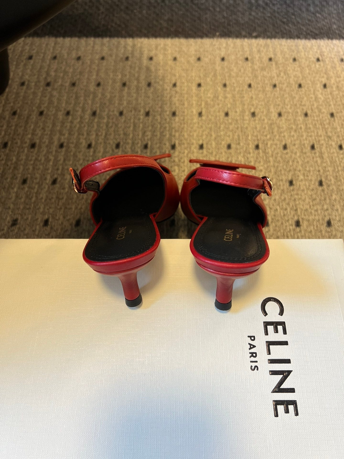Celine Signature Slingback 5cm Red Lambskin 619635