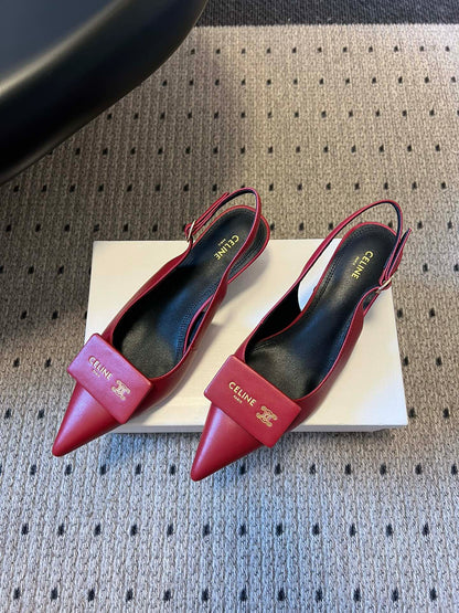 Celine Signature Slingback 5cm Red Lambskin 619635