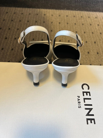 Celine Signature Slingback 5cm White Lambskin 619636