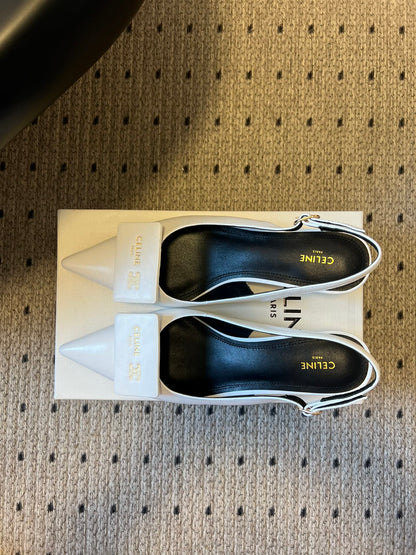 Celine Signature Slingback 5cm White Lambskin 619636