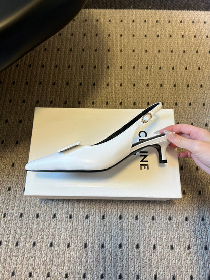 Celine Signature Slingback 5cm White Lambskin 619636