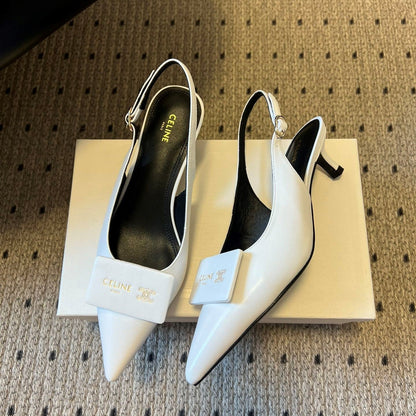 Celine Signature Slingback 5cm White Lambskin 619636