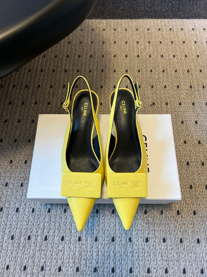 Celine Signature Slingback 5cm Yellow Lambskin 619639
