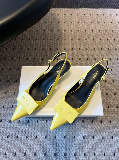 Celine Signature Slingback 5cm Yellow Lambskin 619639