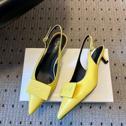 Celine Signature Slingback 5cm Yellow Lambskin 619639
