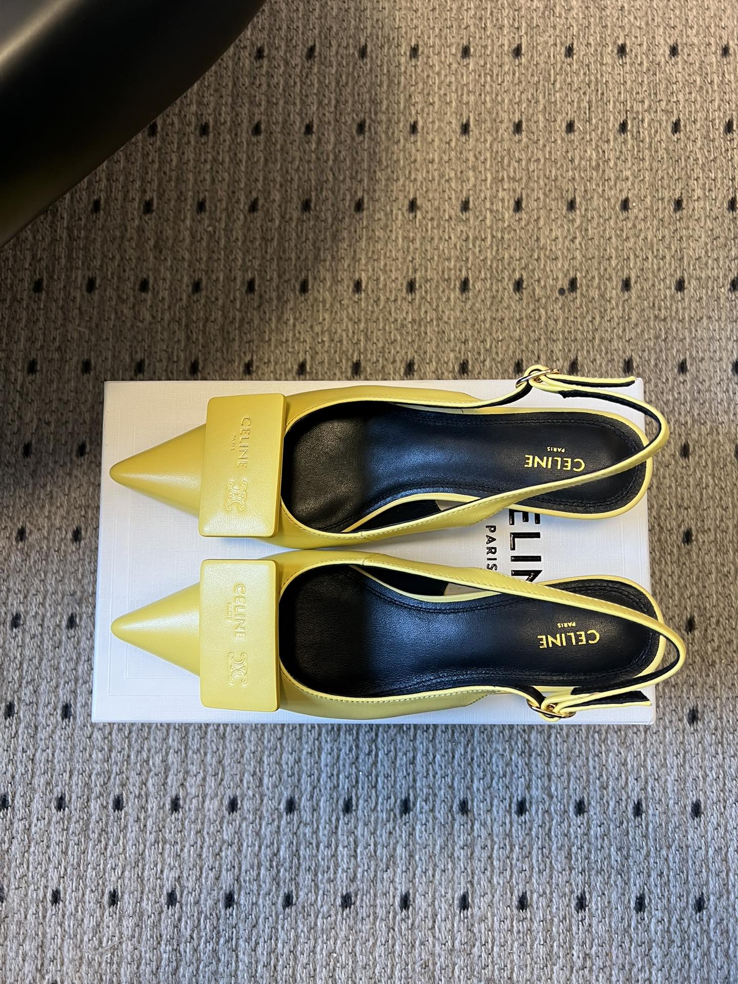 Celine Signature Slingback 5cm Yellow Lambskin 619639