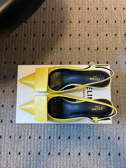 Celine Signature Slingback 5cm Yellow Lambskin 619639