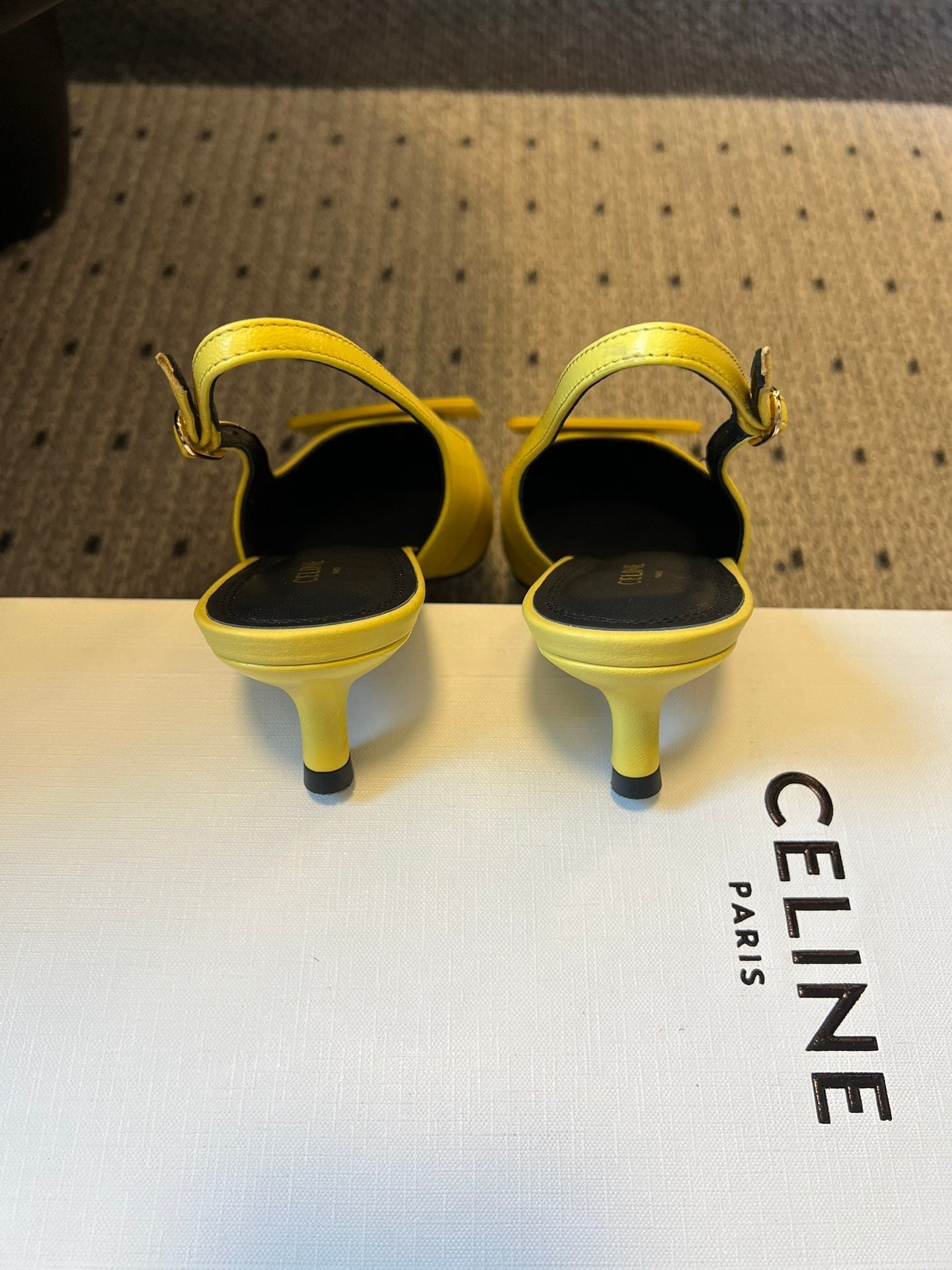 Celine Signature Slingback 5cm Yellow Lambskin 619639