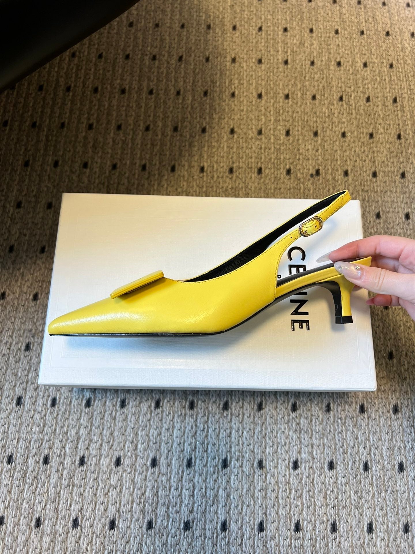 Celine Signature Slingback 5cm Yellow Lambskin 619639