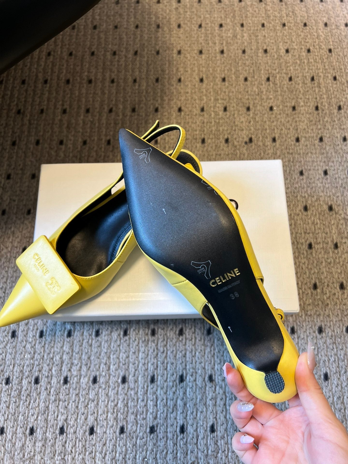 Celine Signature Slingback 5cm Yellow Lambskin 619639