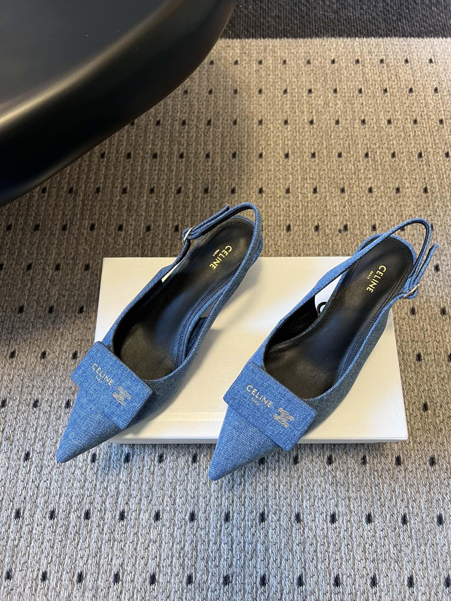 Celine Signature Slingback 5cm Blue Denim 619638