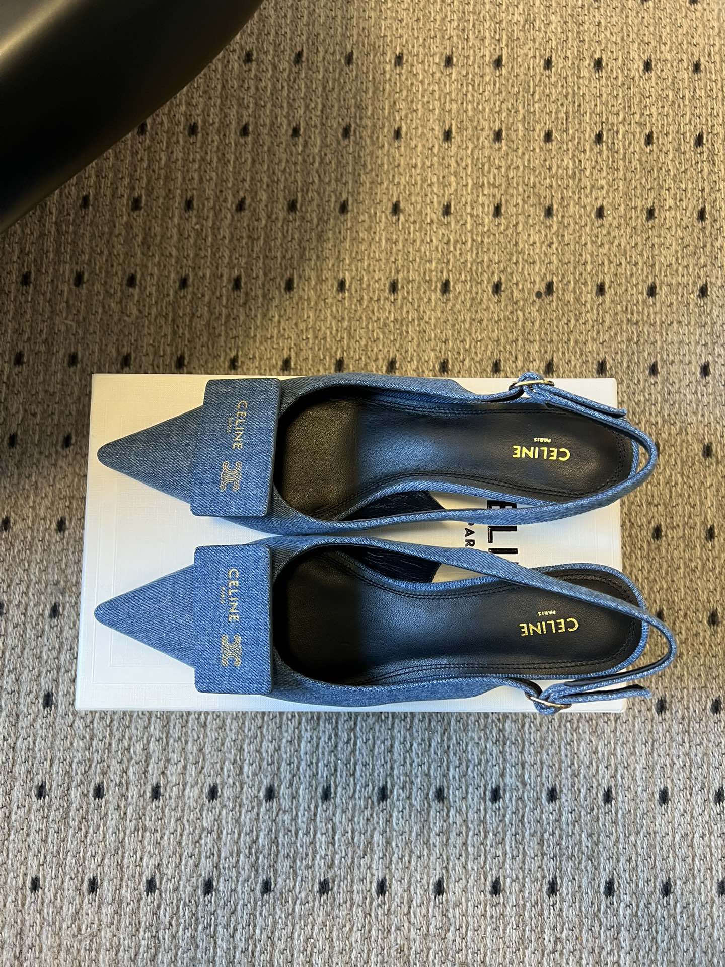 Celine Signature Slingback 5cm Blue Denim 619638