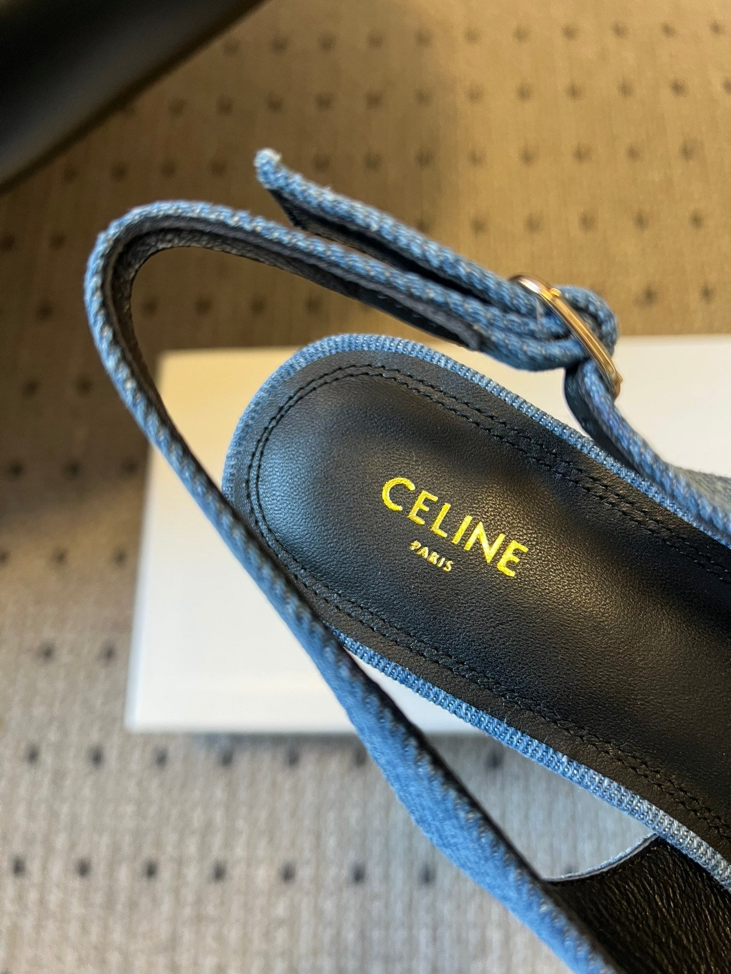 Celine Signature Slingback 5cm Blue Denim 619638