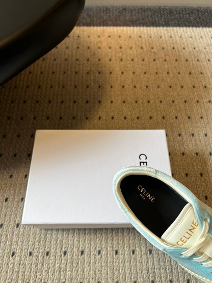 Celine 26s Sneakers In Pastel Blue Velvet