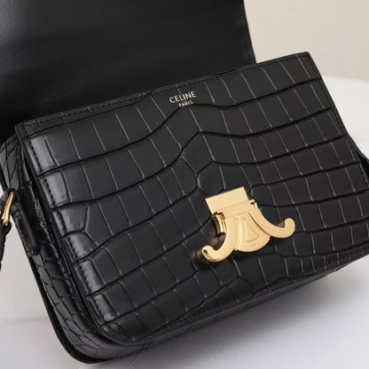 Celine Teen Triomphe Bag Black Crocodile Leather