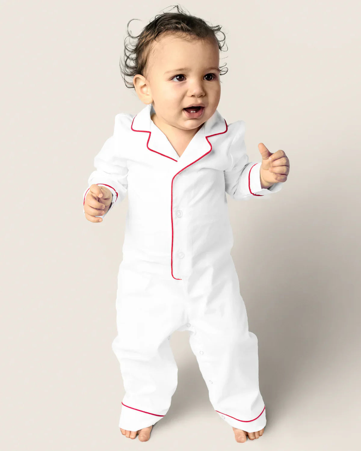 White Red Piping Baby Romper