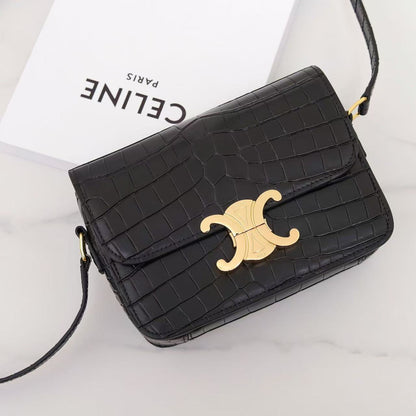 Celine Teen Triomphe Bag Black Crocodile Leather