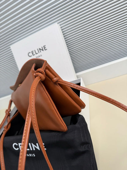 Celine 2025 Trio Flap Bag 22cm Brown Smooth Lambskin Leather