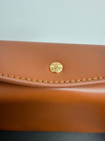 Celine 2025 Trio Flap Bag 22cm Brown Smooth Lambskin Leather