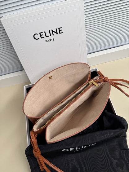 Celine 2025 Trio Flap Bag 22cm Brown Smooth Lambskin Leather