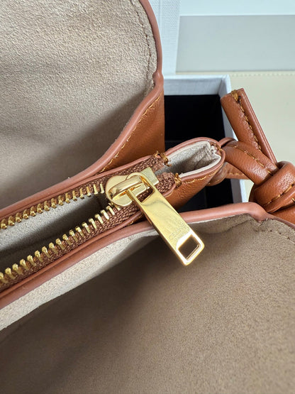 Celine 2025 Trio Flap Bag 22cm Brown Smooth Lambskin Leather