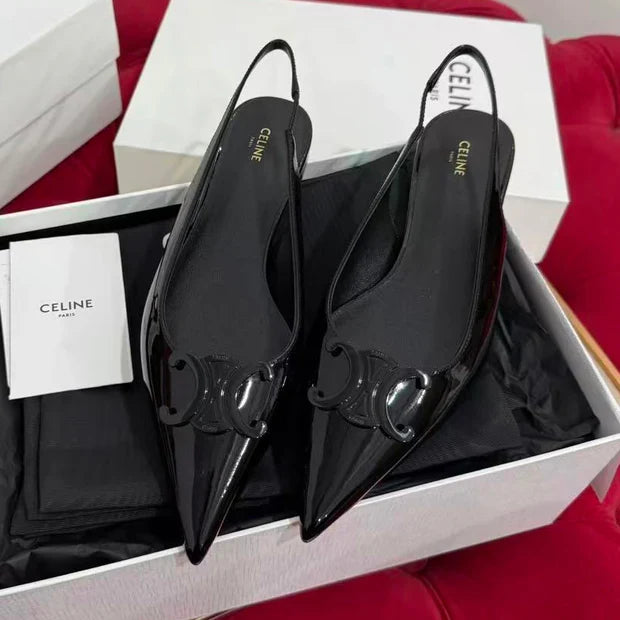 Celine 2026 Alma Triomphe Slingback Black Glossy Calfskin