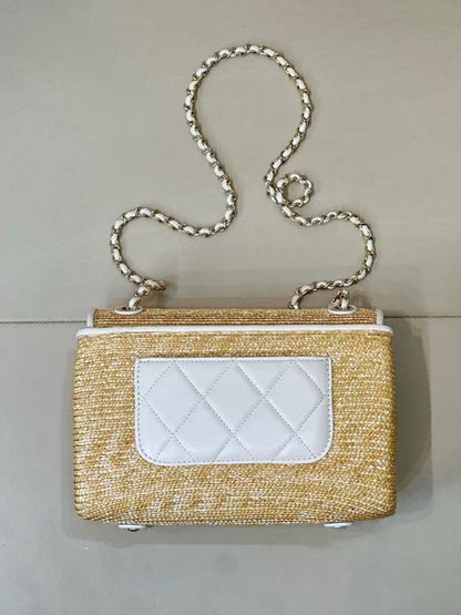 Chanel 2026 Flap Bag 23cm Beige Raffia And Lambskin