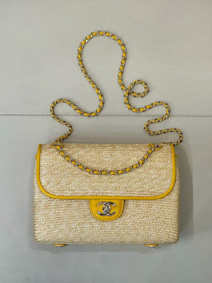 Chanel 2026 Flap Bag 23cm Beige Raffia And Lambskin