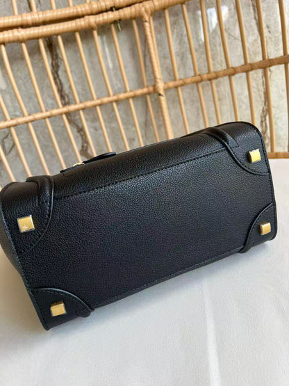 Celine Micro Luggage Tote Bag Black Grain Leather