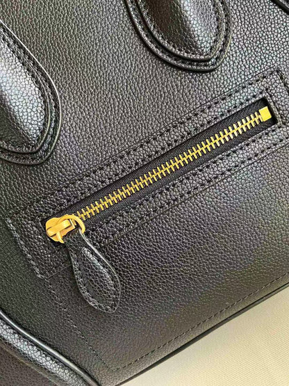 Celine Micro Luggage Tote Bag Black Grain Leather