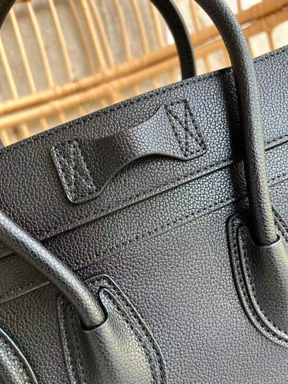 Celine Micro Luggage Tote Bag Black Grain Leather