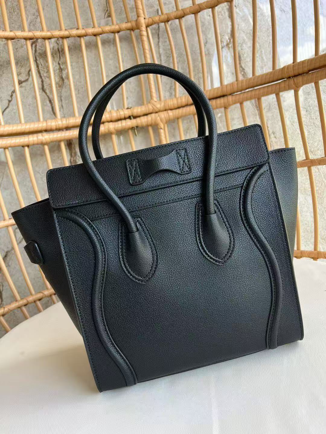 Celine Micro Luggage Tote Bag Black Grain Leather