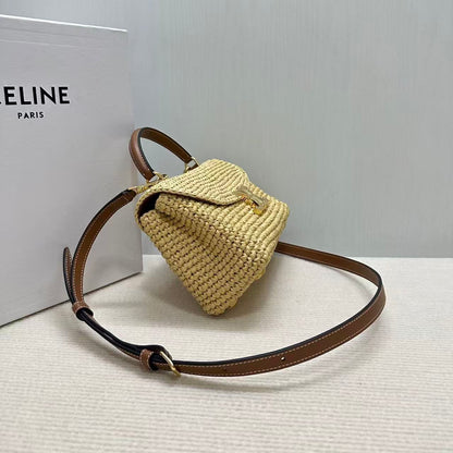 Celine Teen Nino Bag 20 Beige Brown Raffia Leather