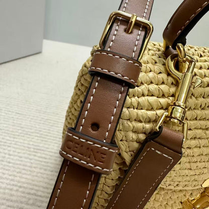 Celine Teen Nino Bag 20 Beige Brown Raffia Leather