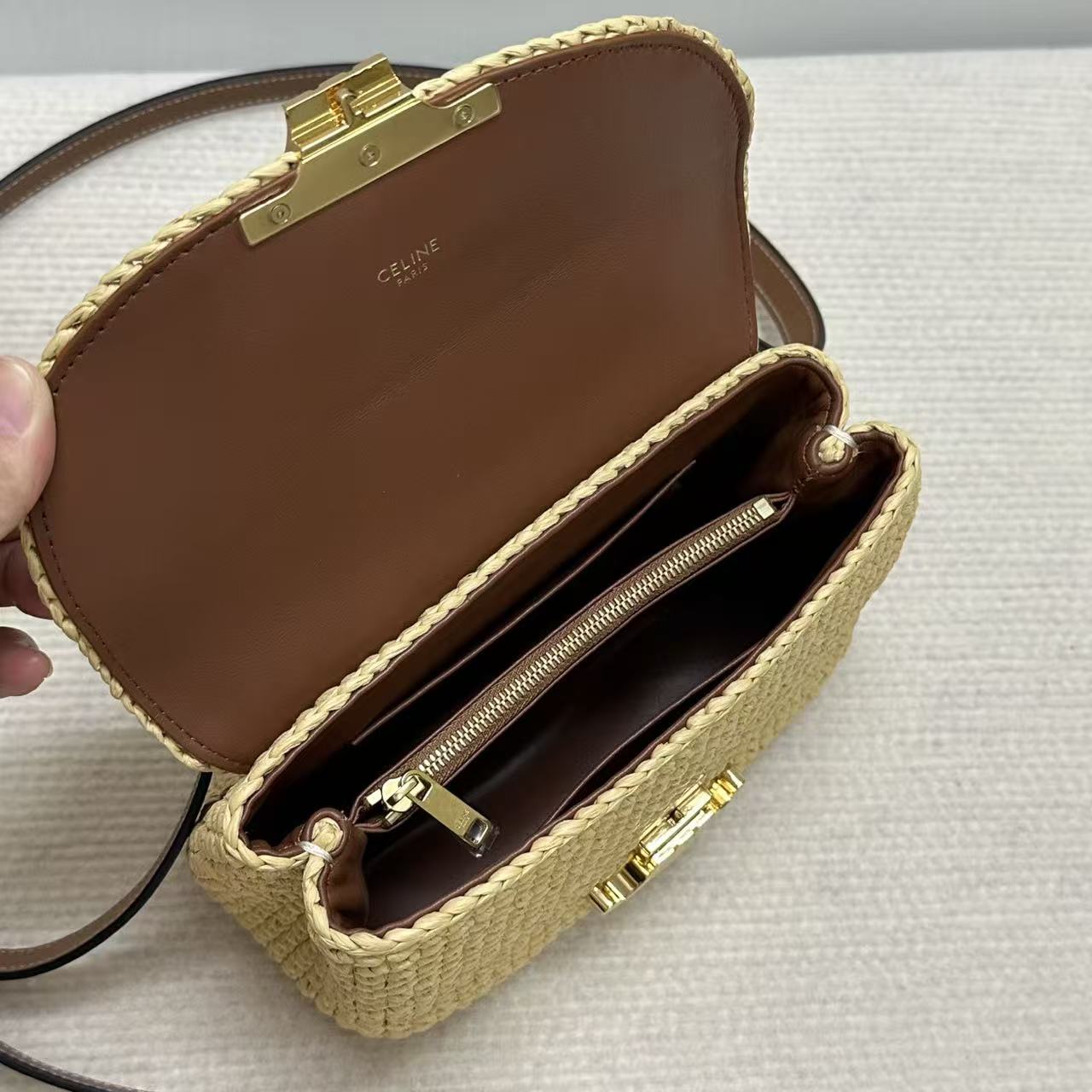 Celine Teen Nino Bag 20 Beige Brown Raffia Leather